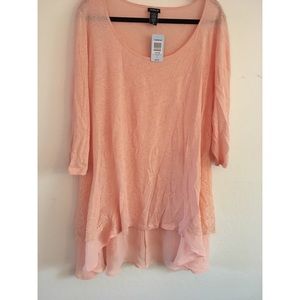 Torrid Pink 3/4 Sleeve w/ Lace Detailing